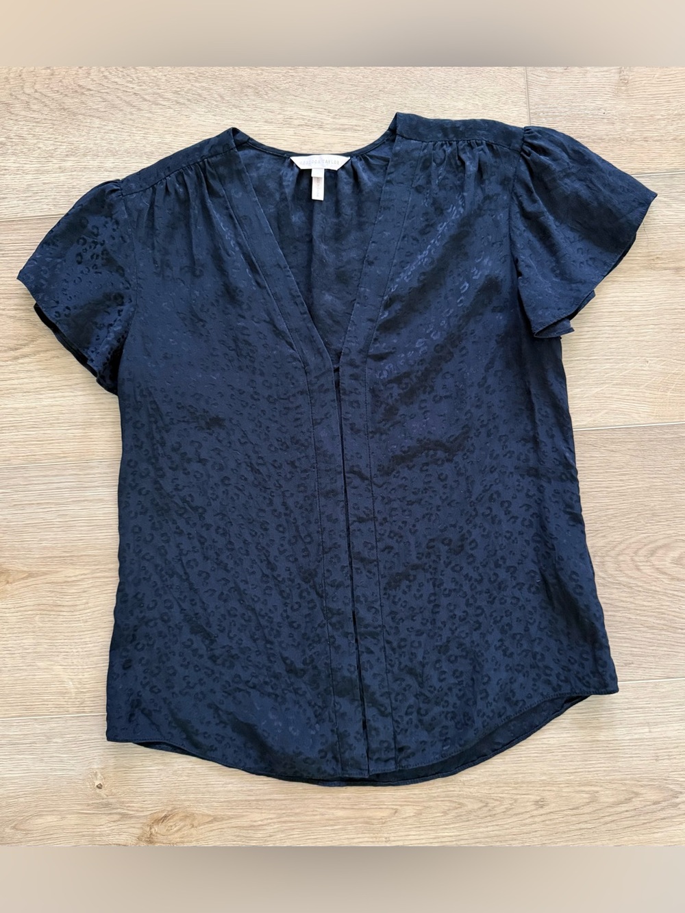 Rebecca Taylor Silk Leopard Flutter Sleeve Blouse 0 Black